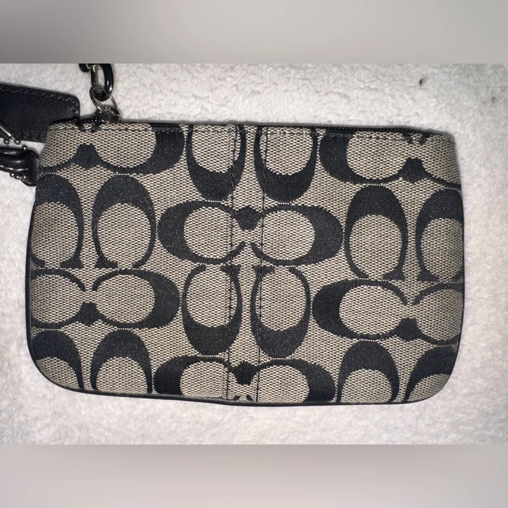 Coach Black and Tan Signature Canvas Wristlet